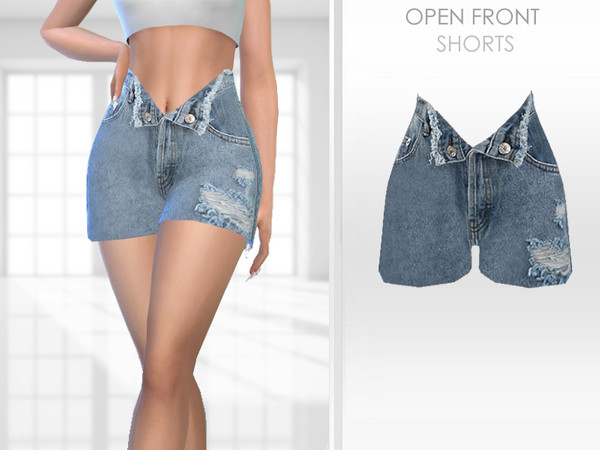 Sims 4 — Open Front Shorts by Puresim — Denim shorts with open front