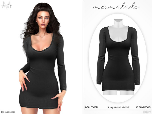 Sims 4 — Long Sleeve Dress MC570 by Mermalade — New Mesh