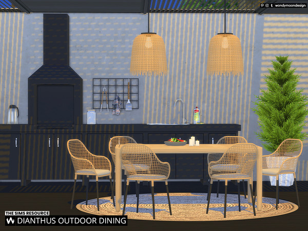 Sims 4 — Tiarella Outdoor Dining by wondymoon — Tiarella wicker detailed outdoor dining with a BBQ area! Have fun! Set