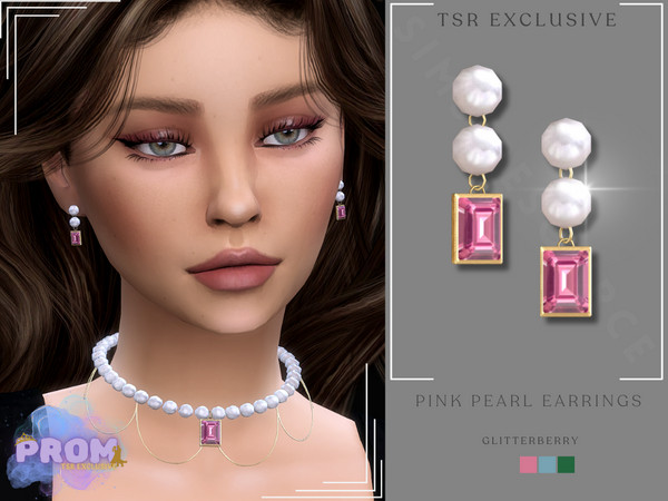 Sims 4 — Prom Pink Pearl Earrings by Glitterberryfly — A perfect pearl earring with coloured gemstones