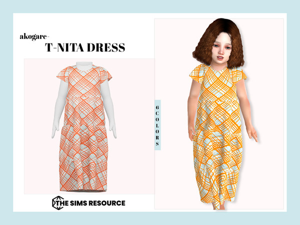 Sims 4 — T-Nita Dress by _Akogare_ — Akogare T-Nita Dress -6 Colors - New Mesh (All LODs) - All Texture Maps - HQ