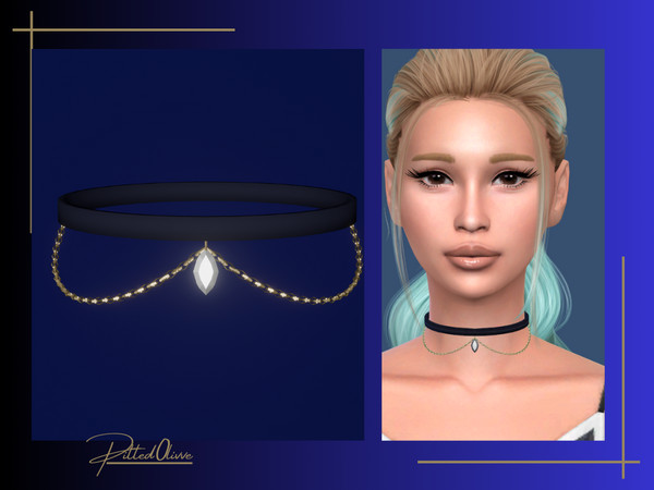 Sims 4 — Iris Choker by Pitted0live — Velvet choker with gemstone and chain details