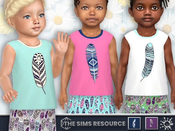 Sims 4 — Toddler Boho Feathers Top by Pelineldis — Cute tops for toddlers with feathers prints.