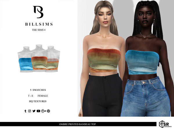Sims 4 — Ombre Printed Bandeau Top by Bill_Sims — This top features an ombre print design and a bandeau neckline! -