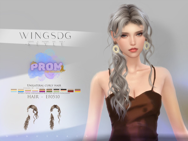 Sims 4 — WINGS-EF0510-Unilateral curly hair by wingssims — Colors:30