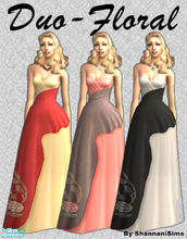 Sims 2 — Duo-Floral! by Shannanigan — 2-Tone Strapless Gown with unique overlay and floral design. Requires my