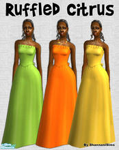 Sims 2 — Ruffled Citrus! by Shannanigan — Bright Citrus Colored Gowns with Ruffles and Bow. Requires my "Couture