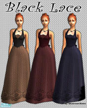 Sims 2 — Black Lace! by Shannanigan — Dark Jewel Tone Halter with Lace overlay and Bow at the back. Requires my