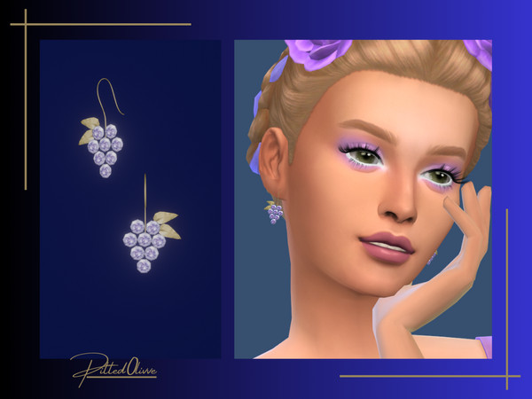 Sims 4 — Ophelia Earrings by Pitted0live — Cute grape bunch dangling earrings