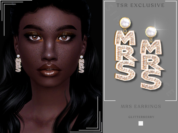 Sims 4 — MRS Earrings by Glitterberryfly — A pearl earring with MRS pendants
