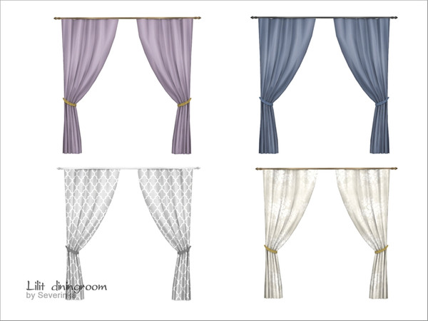 Sims 4 — Lilit Curtain 3x by Severinka_ — Curtains for 2 or 3 cell window of a set 'Lilit diningroom' 4 colors Located