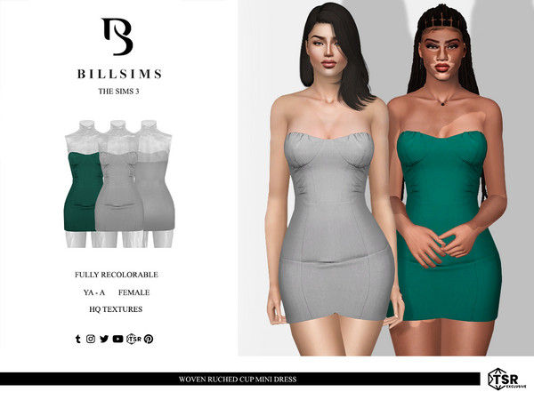 Sims 3 — Woven Ruched Cup Mini Dress by Bill_Sims — This dress features a woven material with a ruched cup design and a