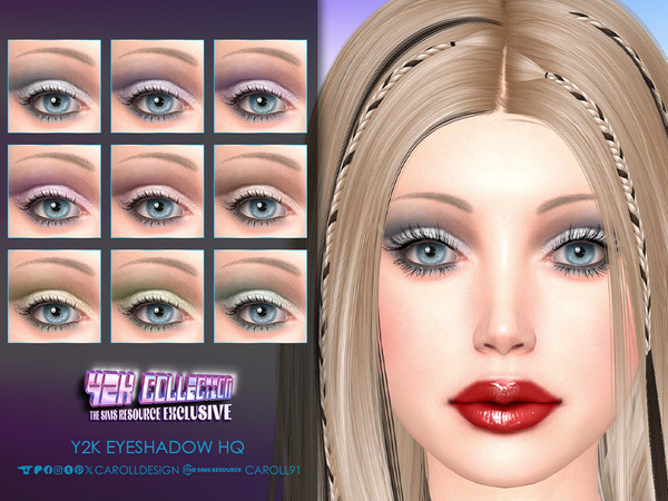 Sims 4 — Y2K Eyeshadow HQ by Caroll912 — A 9-swatch shimmering, pastel eyeshadow with glitter accents in rainbow palette.