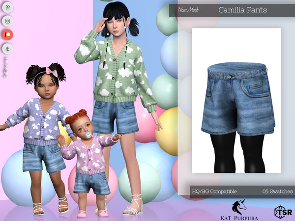 Sims 4 — Camilia Pants- Toddler by KaTPurpura — classic denim shorts for girls
