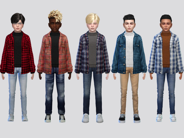Sims 4 — Turtleneck Plaid Shirt Sweater Boys by McLayneSims — TSR EXCLUSIVE
