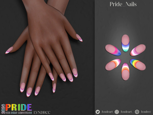 Sims 4 — Pride Nails by LVNDRCC — Colorful nails with various pride flags arranged in french tip style, those nails will