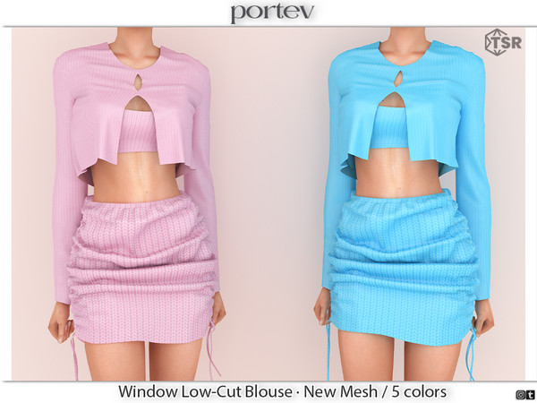 Sims 4 — Window Low-Cut Blouse by portev — New Mesh