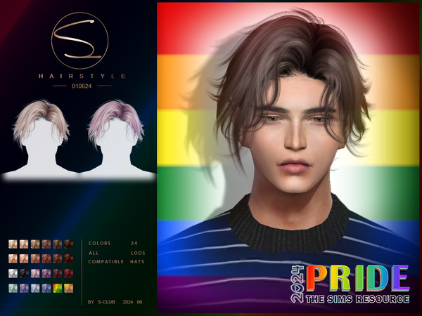 Sims 4 — (Pride 2024) Short wavy hair 090624 by S-Club — Short wavy hair with 24 colors, hope you like, thank you.