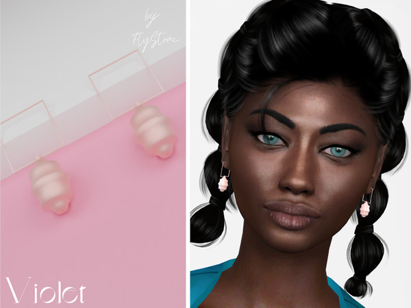 Sims 4 — Violet earrings by FlyStone — shiny stylish earrings in form of small lanterns