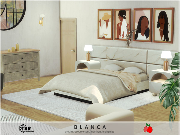 Sims 4 — Blanca bedroom 1 by melapples — a large bedroom in neutral colors. enjoy! 8x8