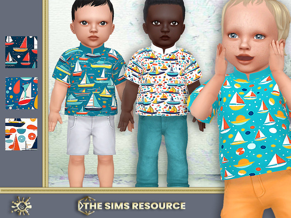 Sims 4 — Infant Sailing Boats Blouse by Pelineldis — Cool blouses for infant boys and girls with sailing boats patterns.