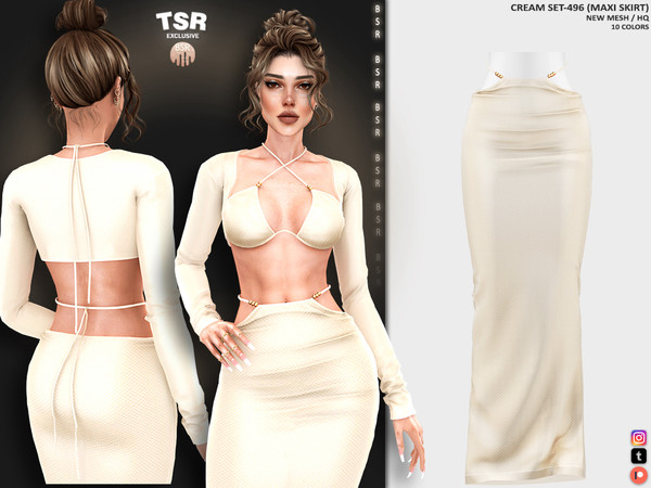 Sims 4 — CREAM SET-496 (MAXI SKIRT) BD1298 by busra-tr — 10 colors Adult, Elder, Teen, Young Adult