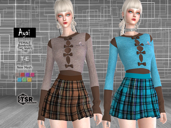 Sims 4 — AYAI - Bowknots Top by Helsoseira — Style - Two layers with bowknots top