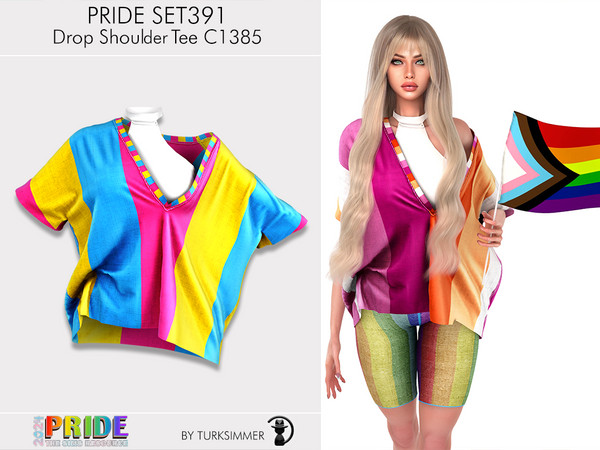 Sims 4 — PRIDE SET391 - Drop Shoulder Tee C1385 by Daph's — 14 Swatches