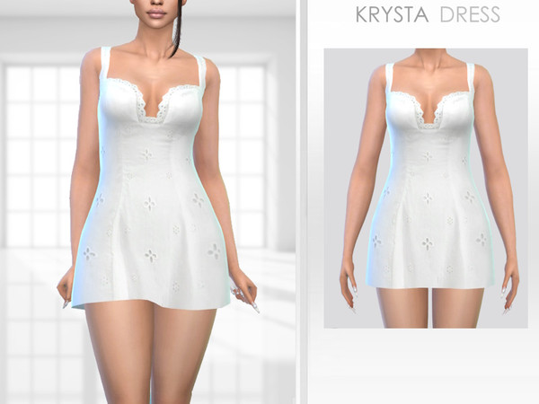 Sims 4 — Krysta Dress by Puresim — White dress for female sims