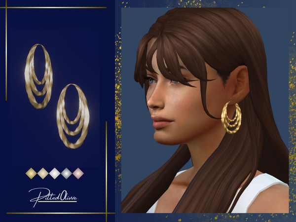 Sims 4 — Kathy Earrings by Pitted0live — Triple stacked statement twisted hoop earrings