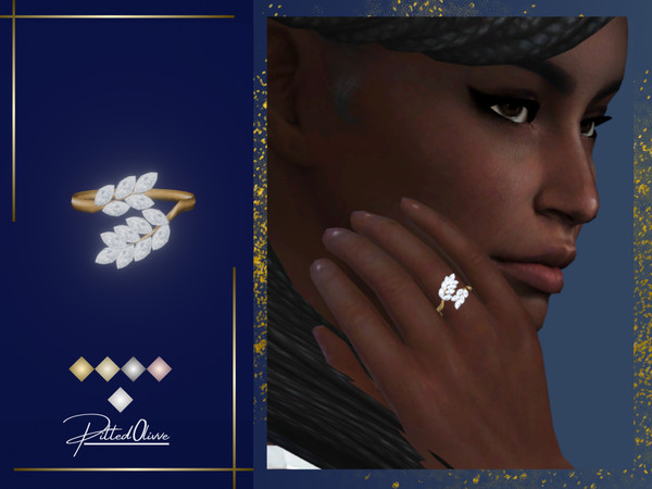 Sims 4 — Lianna Ring by Pitted0live — Diamond and gold leaf design ring for right hand