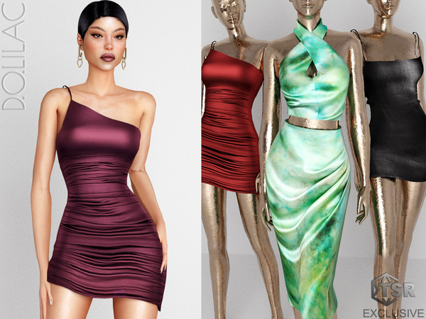 Sims 4 — Asymmetric Ruched Mini Dress DO0396 by DOLilac — Custom thumbnail