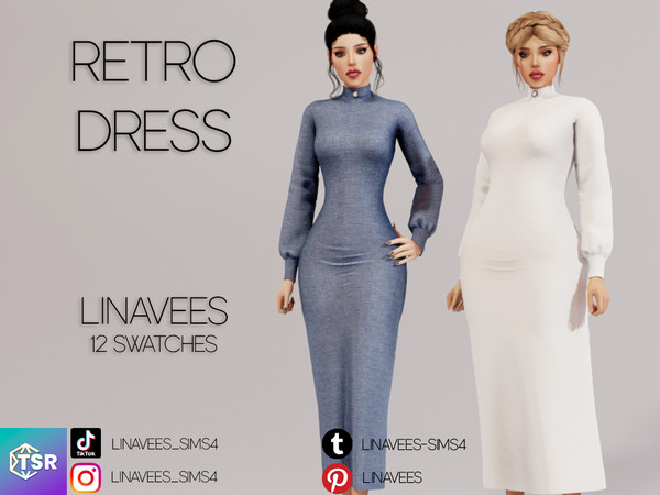 Sims 4 — ANDREA - RETRO DRESS by linavees — New Mesh