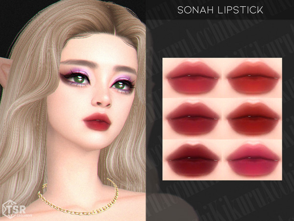 Sims 4 — Sonah Lipstick by Kikuruacchi — - It is suitable for Female and Male. ( Teen to Elder ) - 6 swatches - HQ