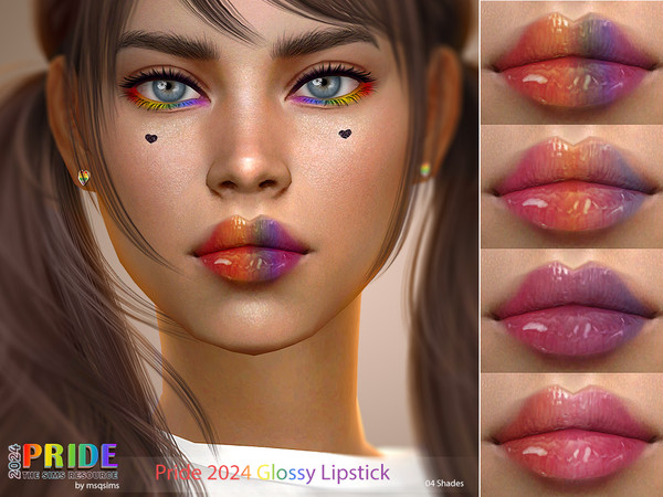 Sims 4 — Pride 2024 Glossy Lipstick by MSQSIMS — This pride glossy lipstick comes in 4 different flag shades. It is