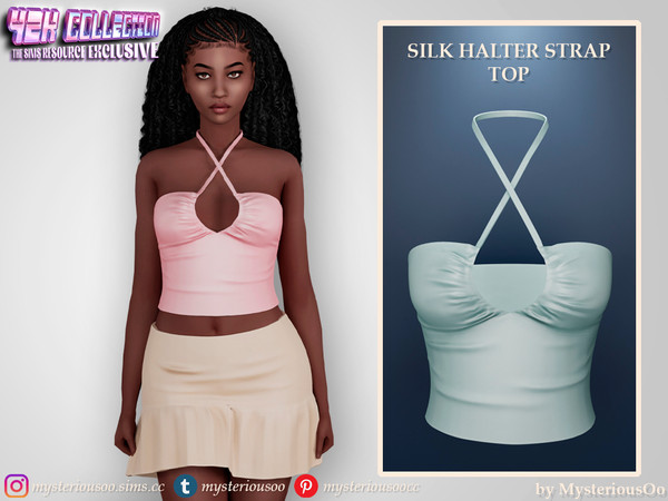 Sims 4 — Y2K - Silk halter strap top by MysteriousOo — Silk halter strap top in 9 colors