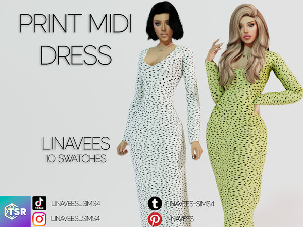 Sims 4 — ALANI - MIDI DRESS by linavees — New Mesh