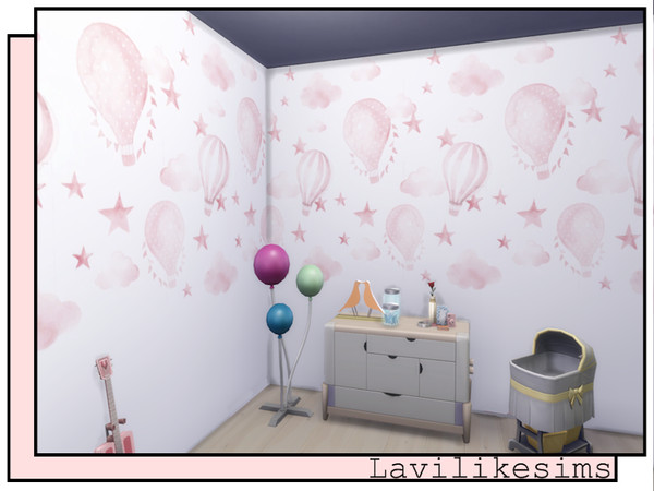 Sims 4 — Hot Air Balloons Mural by lavilikesims — Two part mural, in six colours (pink, green, blue, yellow, pink-grey,