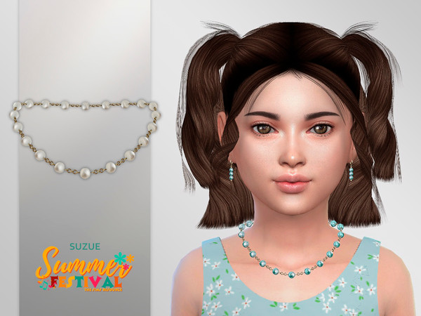 Sims 4 — Summer Festival Pearl Necklace Child by Suzue — New Mesh (Suzue)