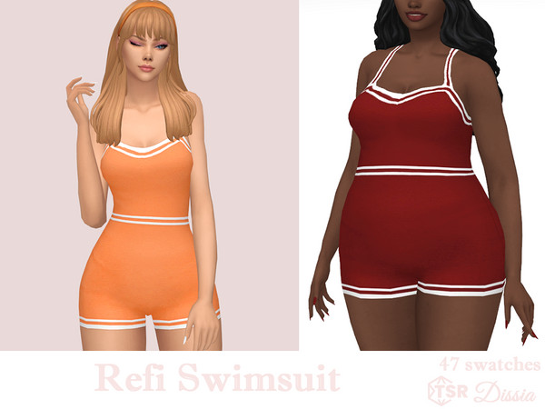 Sims 4 — Refi Swimsuit by Dissia — Retro & vintage style one-piece shorts swimwear