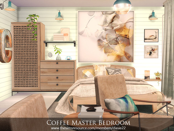 Sims 4 — Coffee Master Bedroom by dasie22 — Coffee Master Bedroom is an elegant, contemporary room with a bathroom.