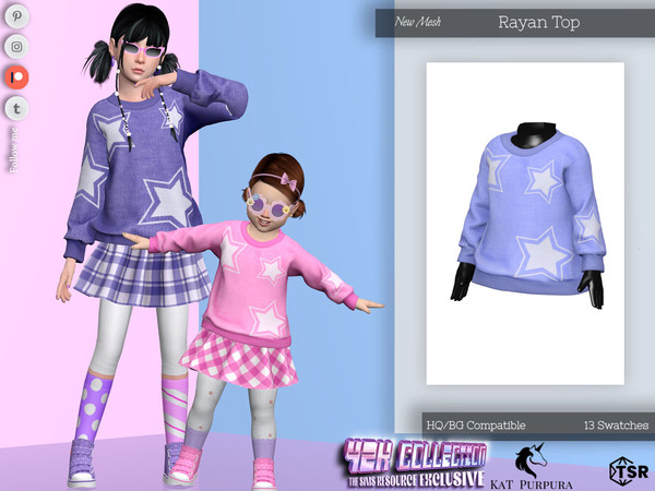 Sims 4 — Rayan Top- Toddler by KaTPurpura — Loose long-sleeved wool sweater with stars
