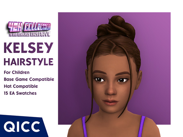Sims 4 — Y2K - Kelsey Hair by qicc — A high bun with loose strands. - Maxis Match