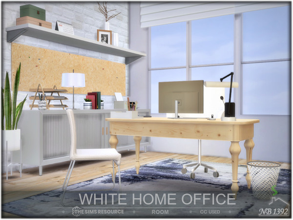 Sims 4 — White Home Office (CC only TSR!) by nobody13922 — This elegant home office set features a sleek desk paired with