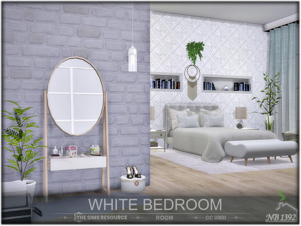 Sims 4 — White Bedroom (CC only TSR!) by nobody13922 — This beautifully designed bedroom exudes tranquility and