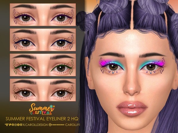 Sims 4 — Summer Festival Eyeliner 2 HQ by Caroll912 — A 4-swatch classic, butterfly wing eyeliner in the shades of