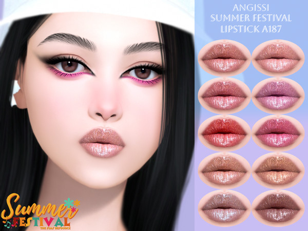 Sims 4 — Summer Festival Lipstick A187 by ANGISSI — PREVIEWS MADE USING HQ MOD Female