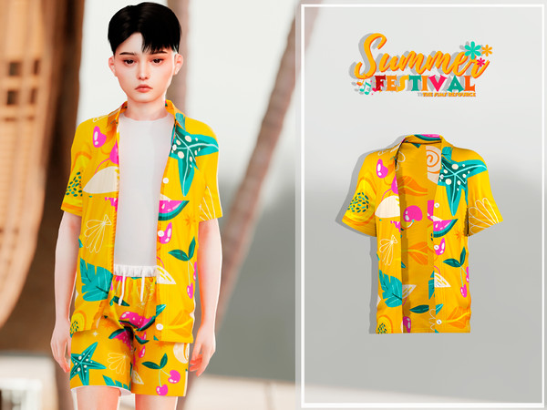 Sims 4 — Summer Festival Sea Open Shirt (Child) by couquett — Summer Festival Sea Open Shirt (Child) 16 colors