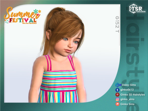Sims 4 — Summer Festival - Ponytail Hairstyle for Toddlers - G152T by Daisy-Sims — 21 base colors + 9 ombre colors