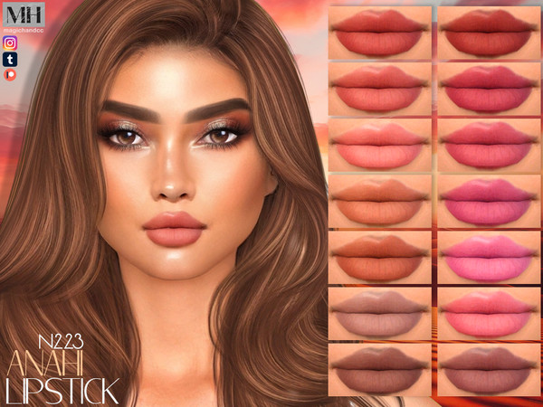 Sims 4 — Anahi Lipstick N223 by MagicHand — Matte lips in 16 colors - HQ Compatible.